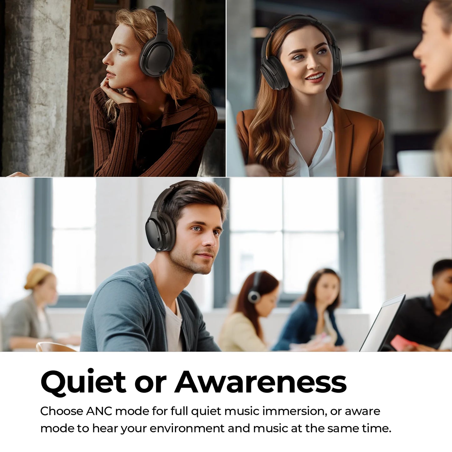 Hybrid Active Noise Cancelling Headphones Wireless Over Ear