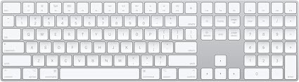Keyboard with Numeric Keypad: Wireless, Bluetooth, Rechargeable. Works with Mac, iPad, or iPhone; US English - White