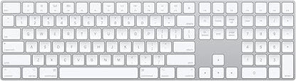 Keyboard with Numeric Keypad: Wireless, Bluetooth, Rechargeable. Works with Mac, iPad, or iPhone; US English - White